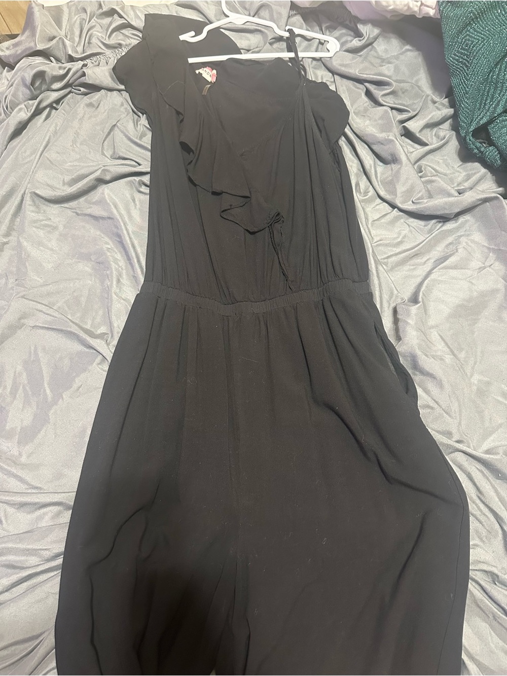 Andree Black Ruffle V-Neck Jumpsuit